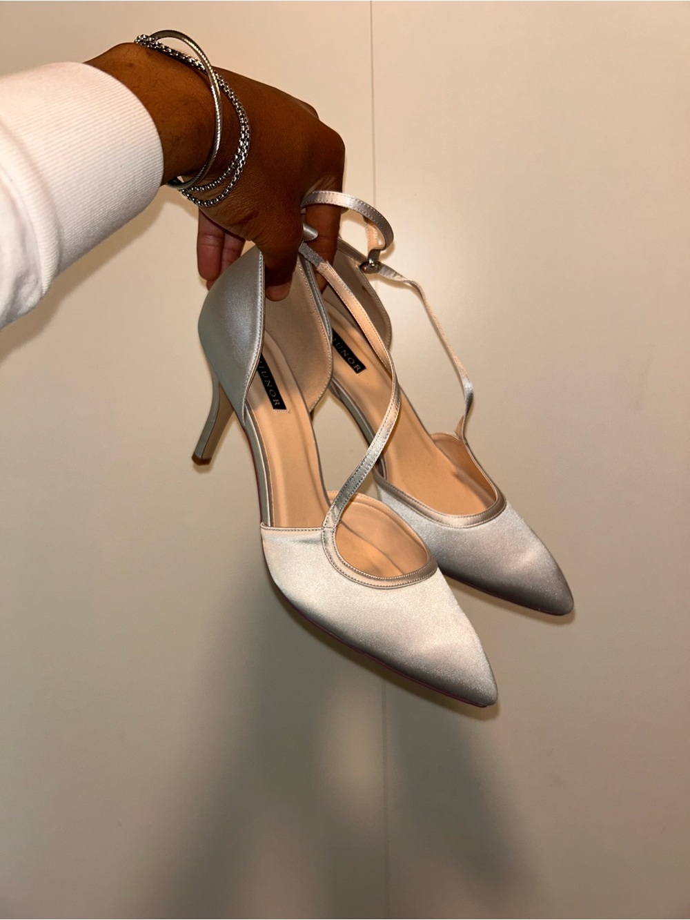 Elegant Silver Pointed-Toe Ankle-Strap Heels